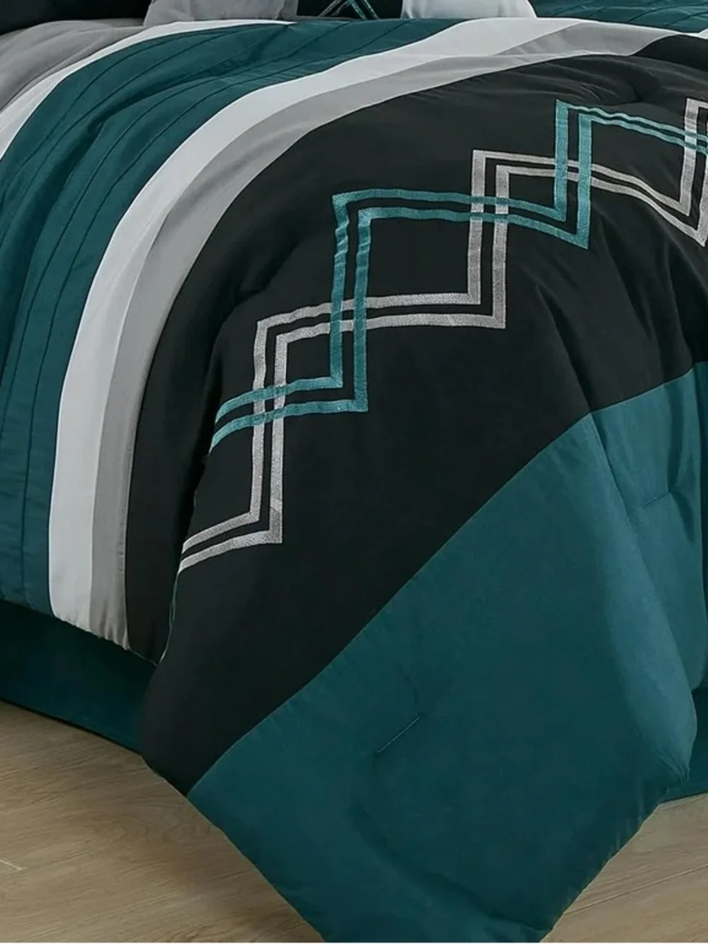 Teal and Gray Geometric Comforter Set - Home Bedding
